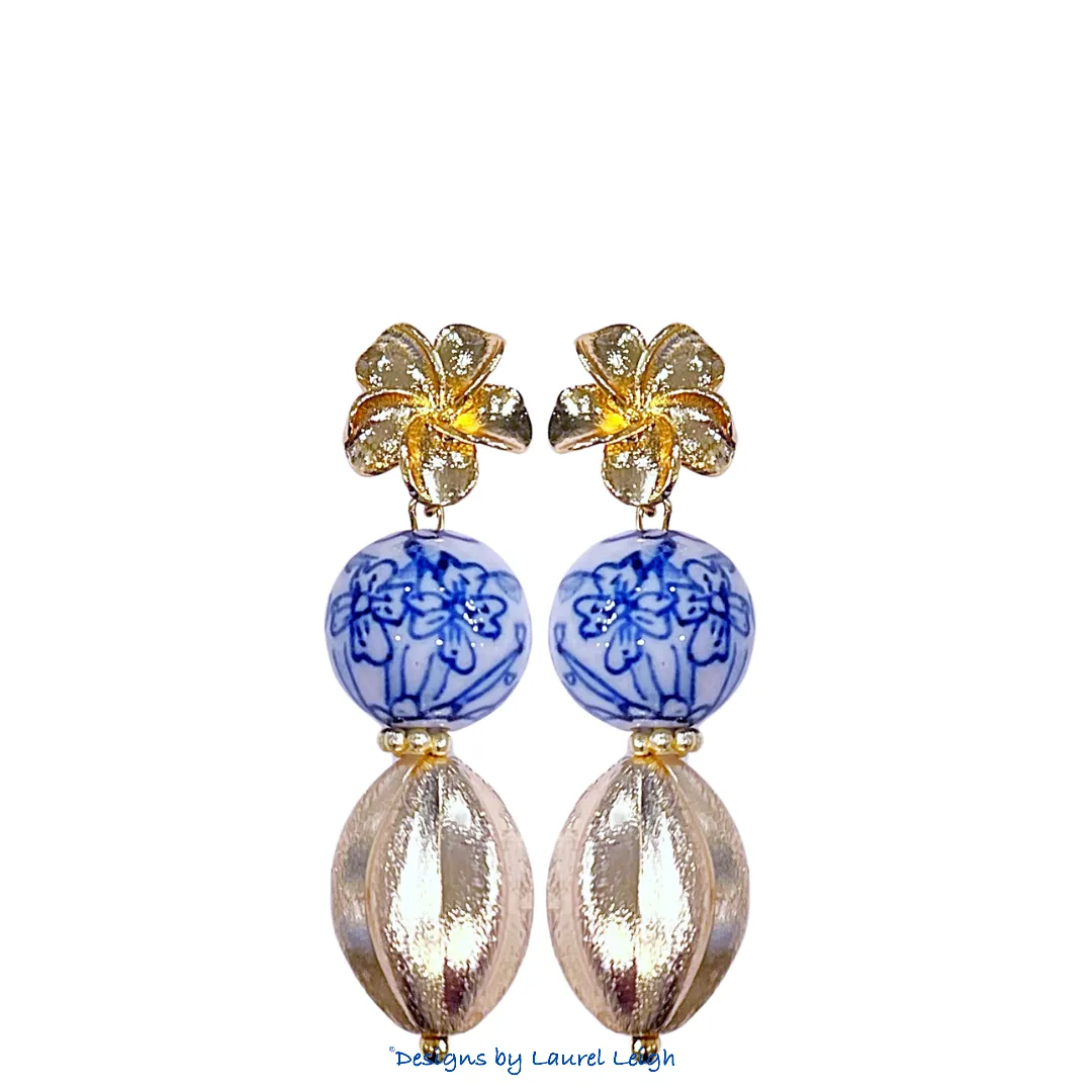 Chinoiserie Gold Floral Drop Earrings