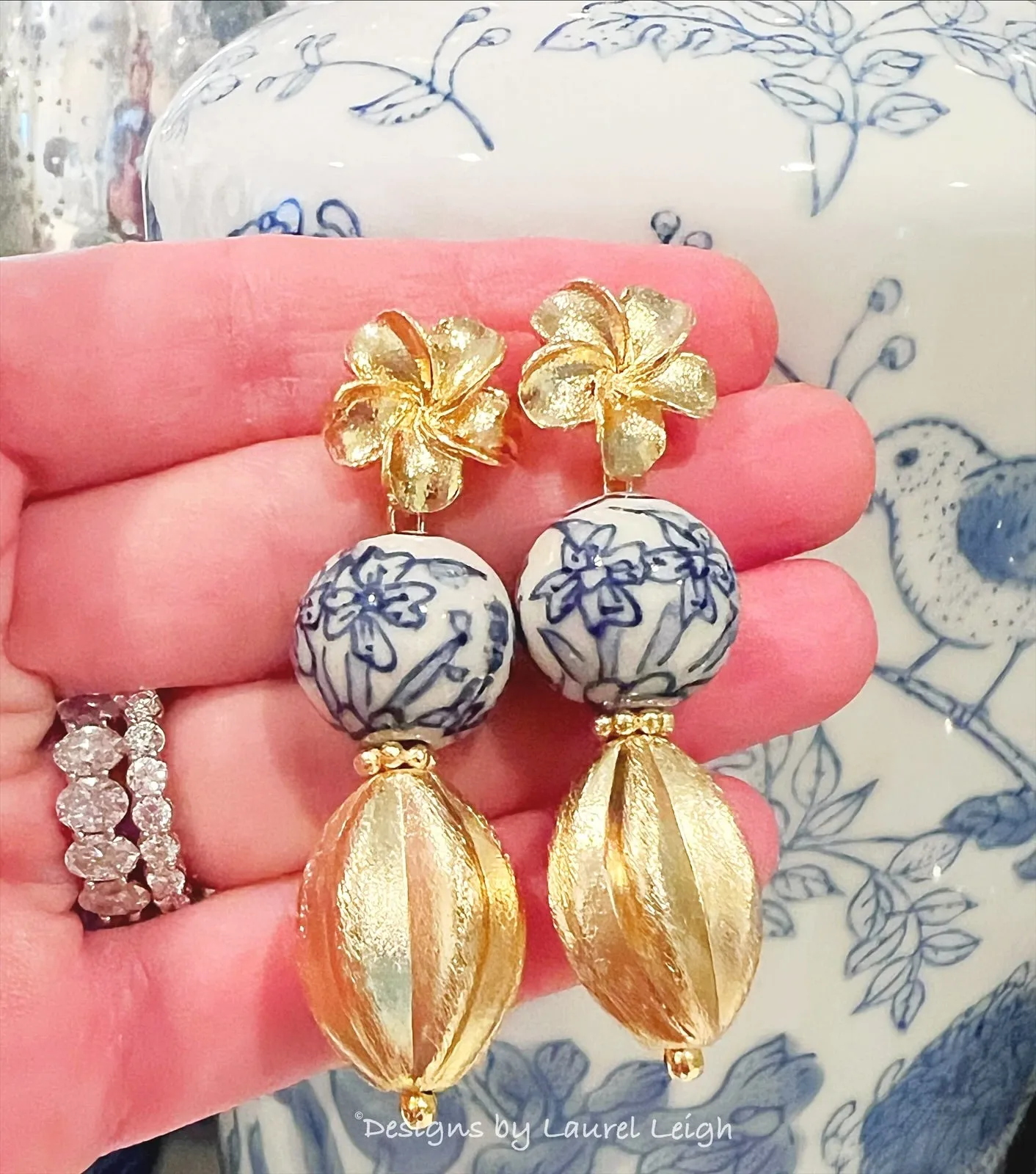 Chinoiserie Gold Floral Drop Earrings