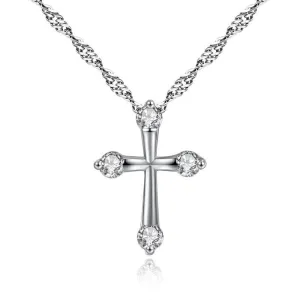 Christian Jewelry White Gold Color AAA  Zircon CZ Cross Crucifix 18" Water Wave Chain Pendant Necklace for Women Party