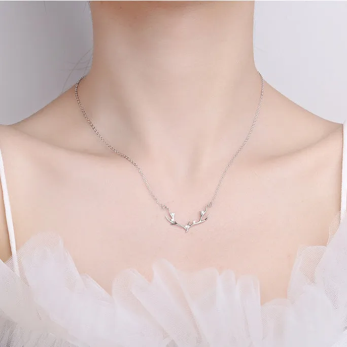 Christmas Elk Anlter Zircon Sterling Silver Necklace
