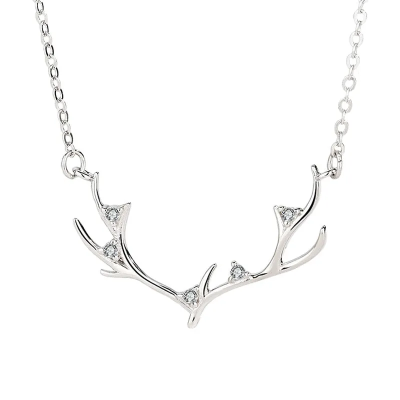 Christmas Elk Anlter Zircon Sterling Silver Necklace