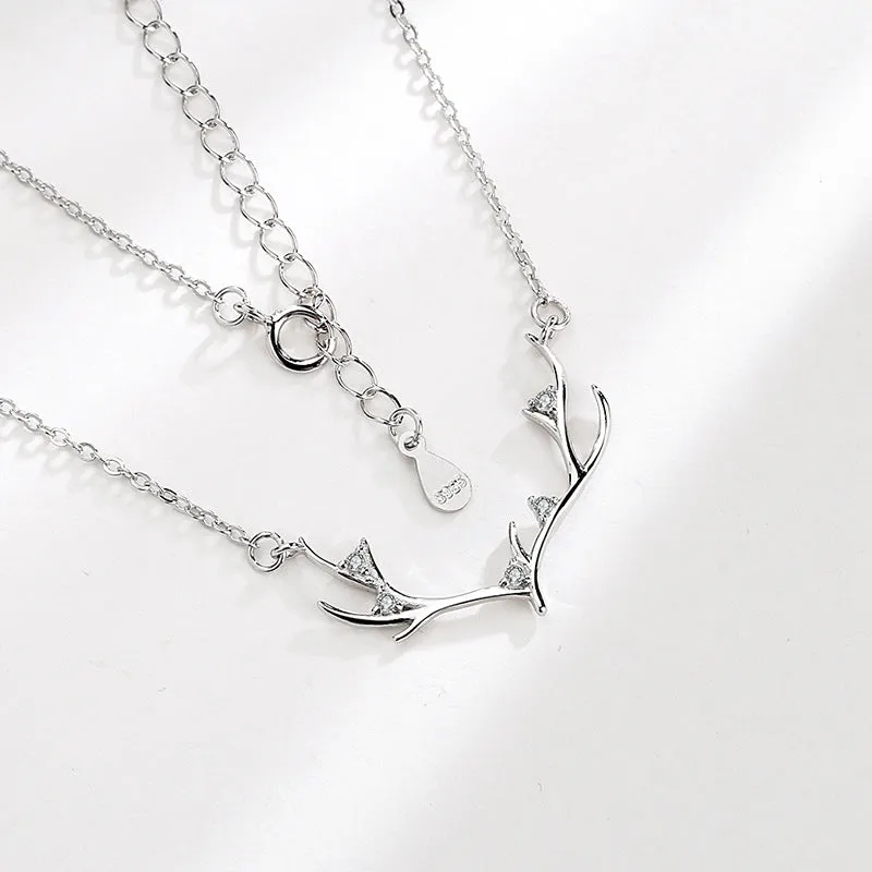 Christmas Elk Anlter Zircon Sterling Silver Necklace