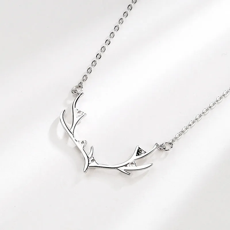 Christmas Elk Anlter Zircon Sterling Silver Necklace