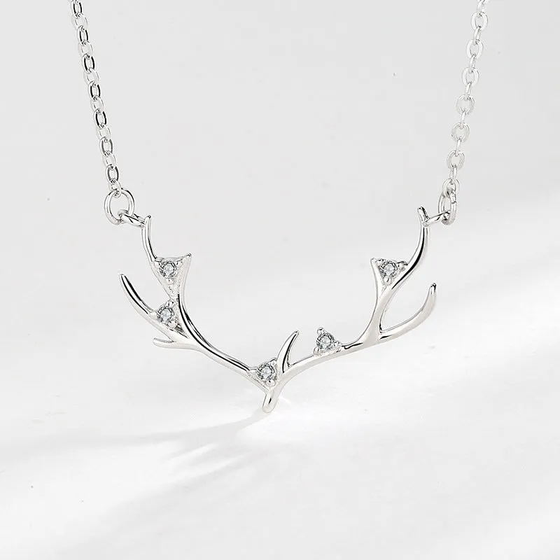Christmas Elk Anlter Zircon Sterling Silver Necklace