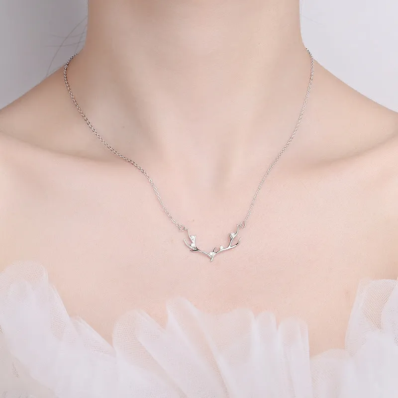 Christmas Elk Anlter Zircon Sterling Silver Necklace