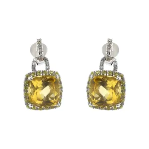Citrine, Yellow Sapphire and Diamond Drop Earrings