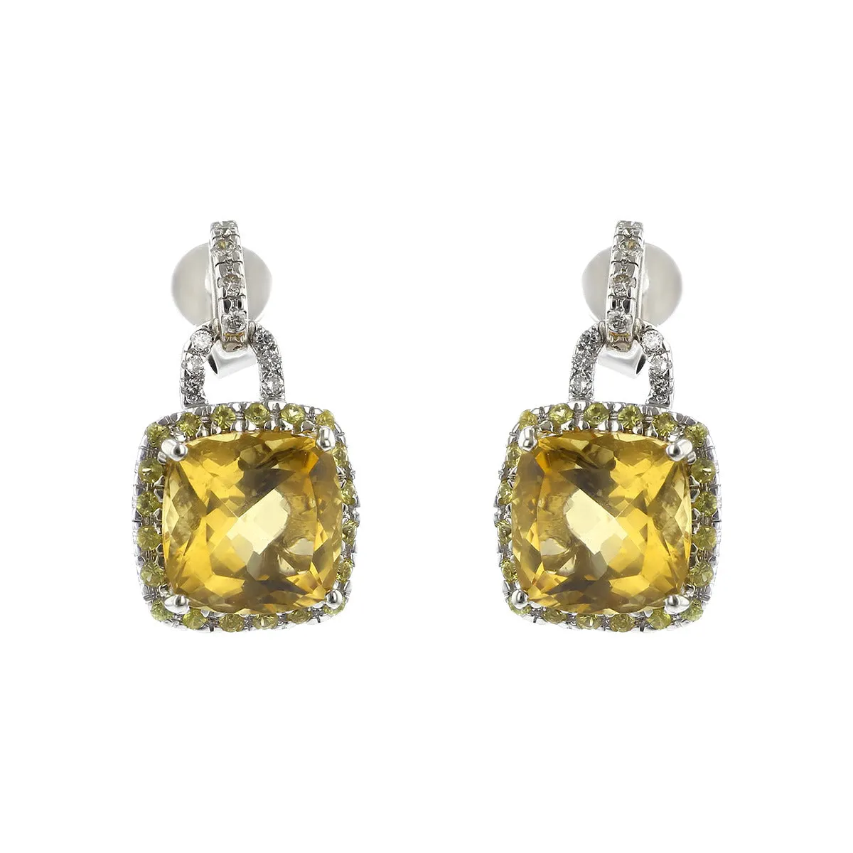 Citrine, Yellow Sapphire and Diamond Drop Earrings