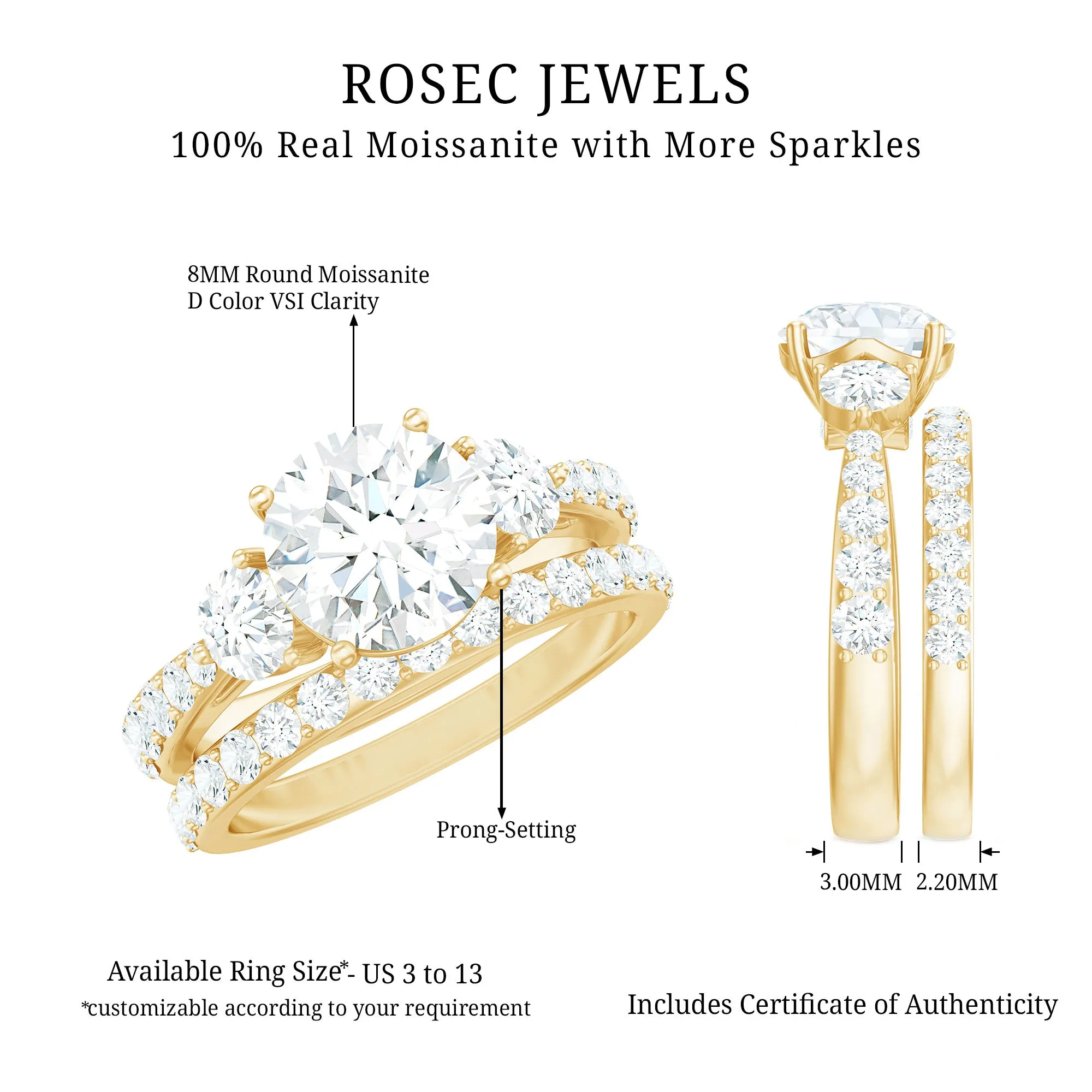 Classic Certified Moissanite Bridal Ring Set