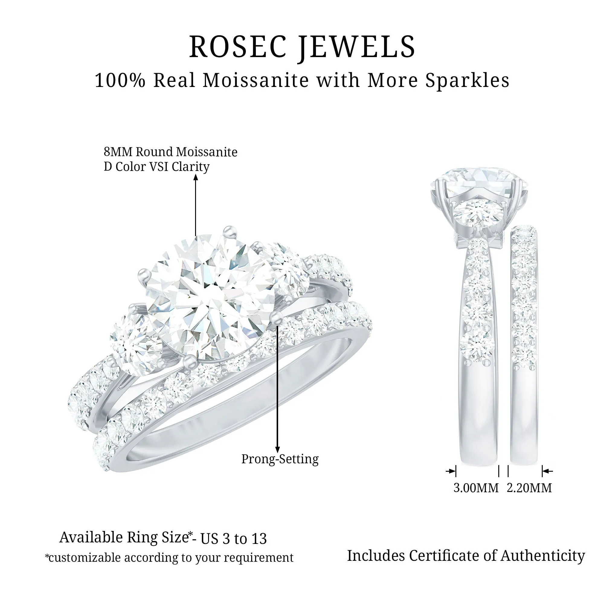 Classic Certified Moissanite Bridal Ring Set