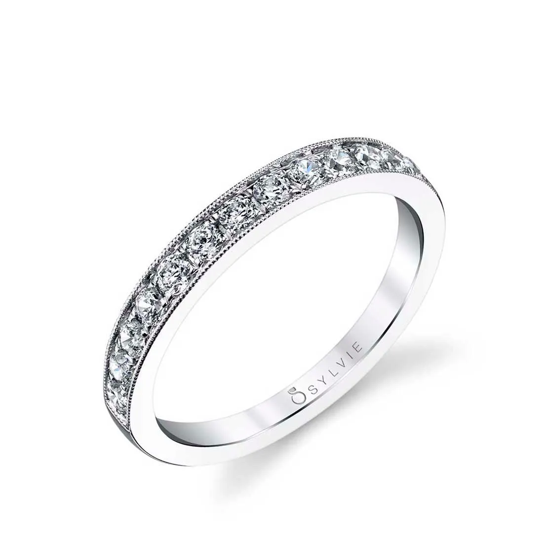 Classic Wedding Band with Milgrain Accents 14k Gold White