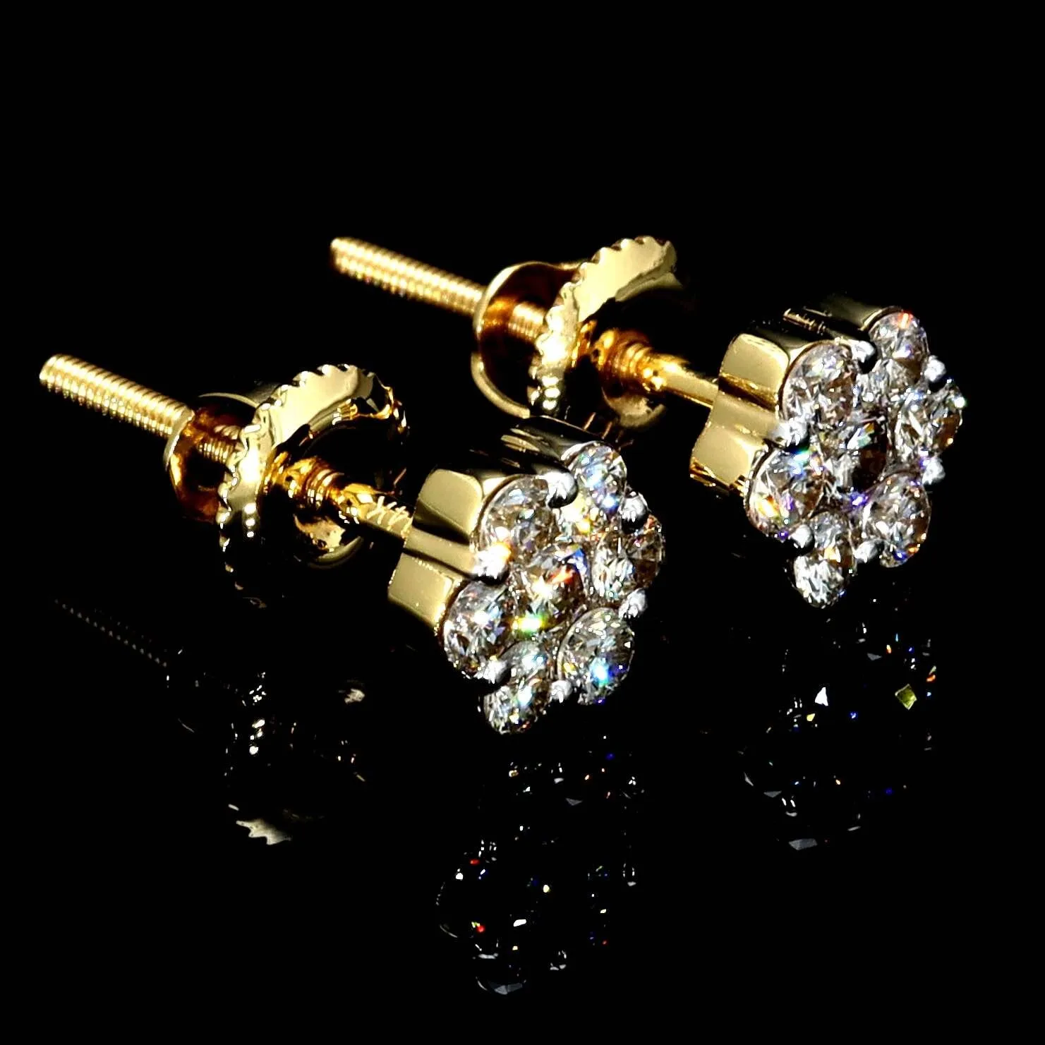 Cluster Flower Diamond Earrings Solid 14K Gold