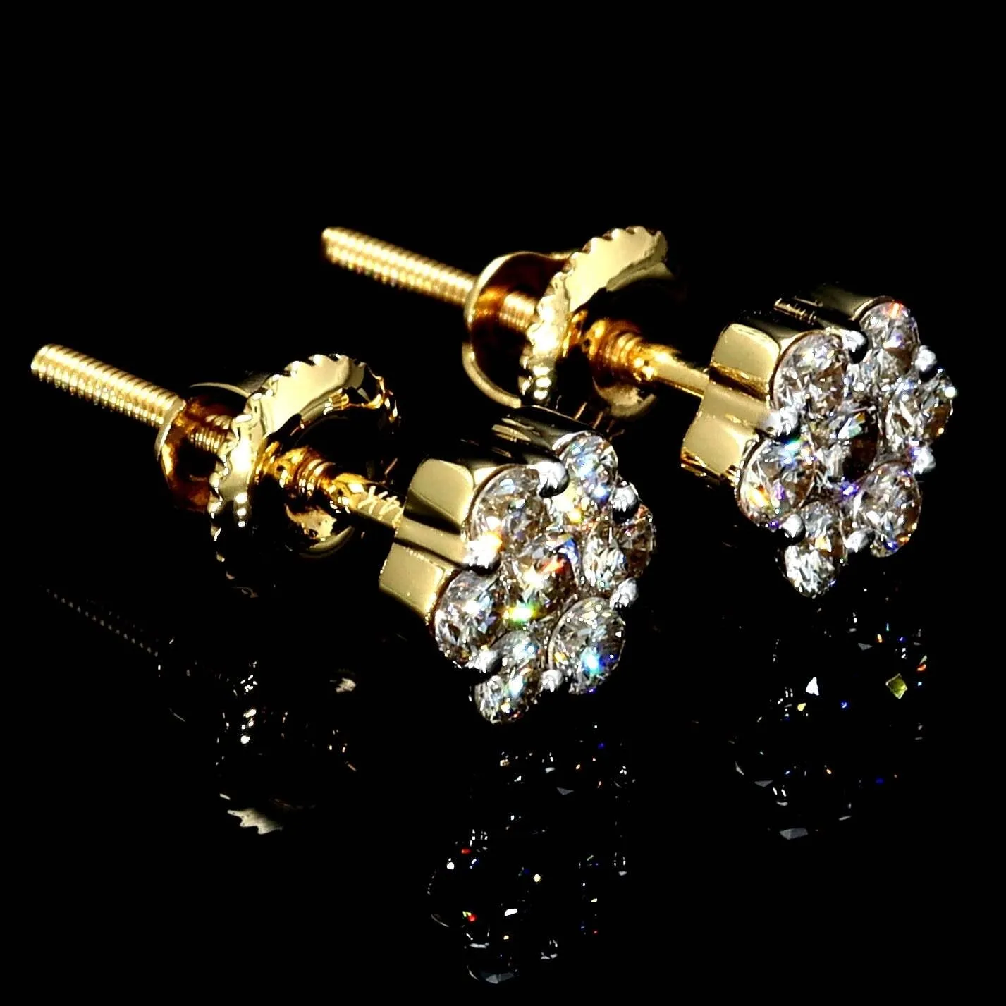 Cluster Flower Diamond Earrings Solid 14K Gold