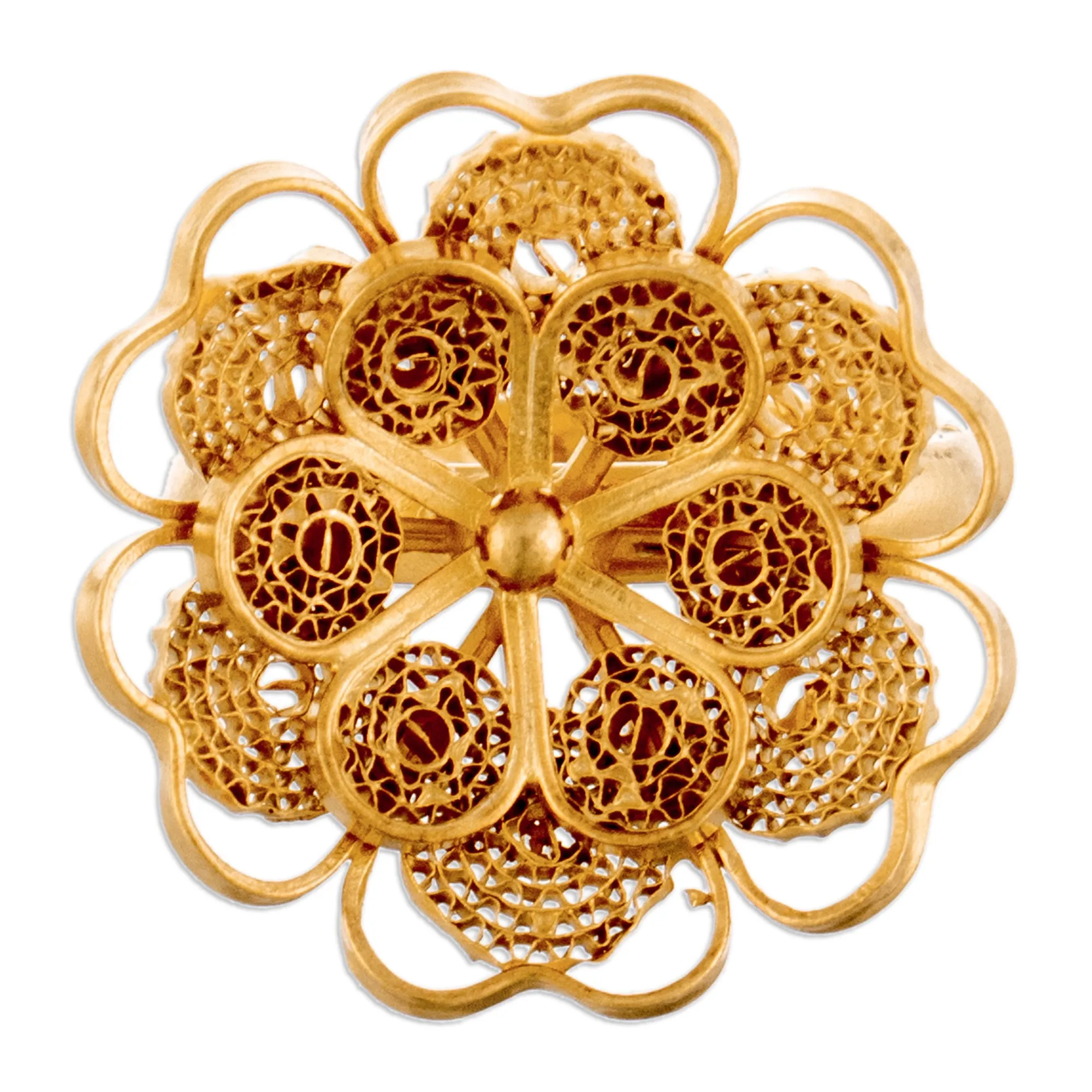 Collectible Gold Plated Filigree Cocktail Ring - Yellow Rose | NOVICA