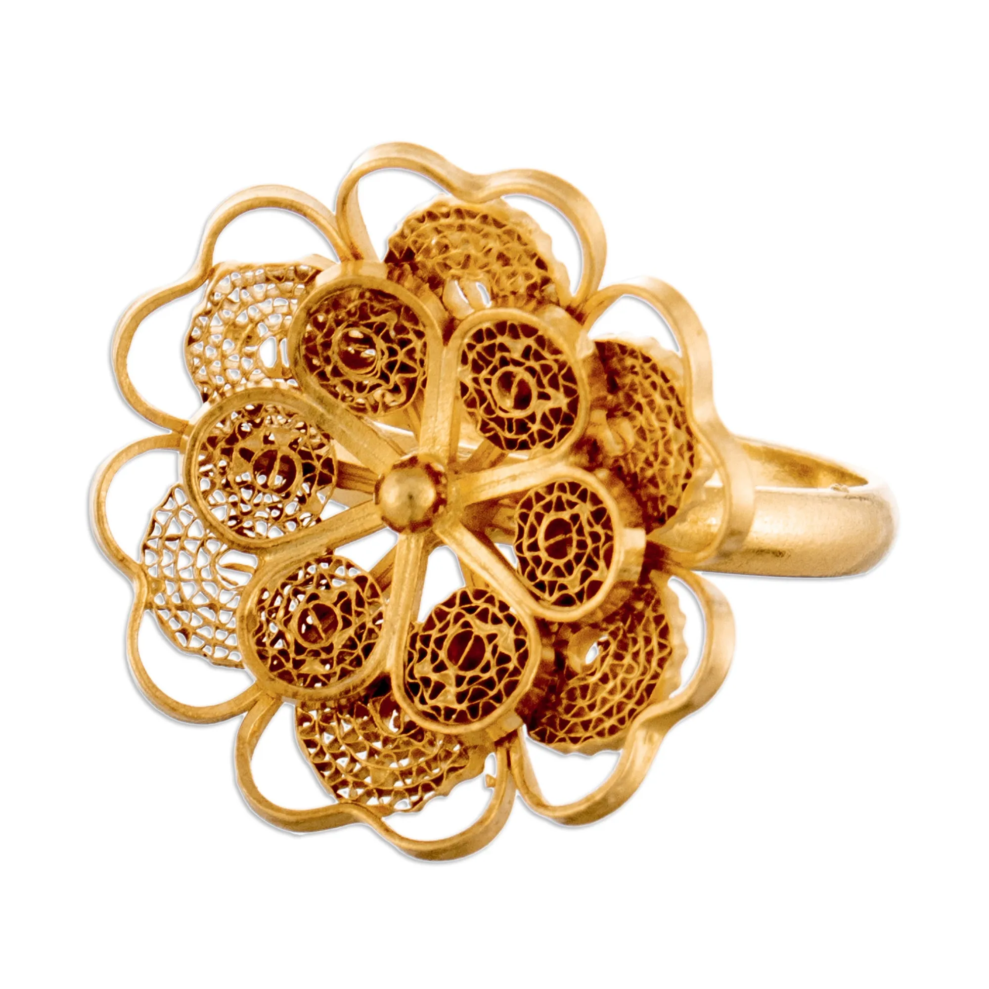 Collectible Gold Plated Filigree Cocktail Ring - Yellow Rose | NOVICA