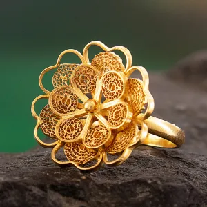Collectible Gold Plated Filigree Cocktail Ring - Yellow Rose | NOVICA