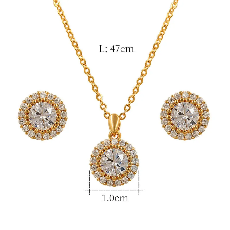 Cubic Zirconia Round Pendant Necklace and Earring Set in Silver, Bridal Jewellery Set