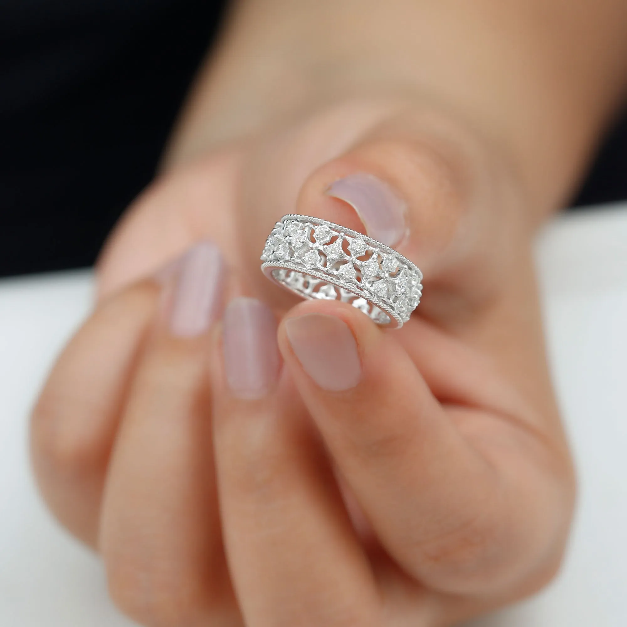 Designer Moissanite Wedding Band Ring