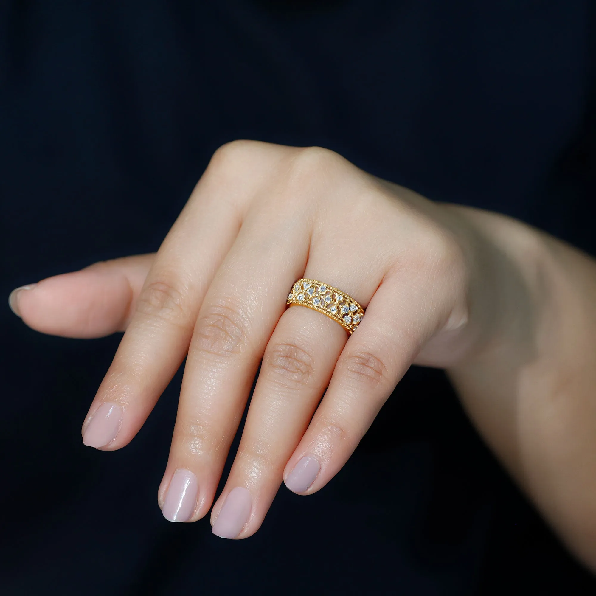 Designer Moissanite Wedding Band Ring