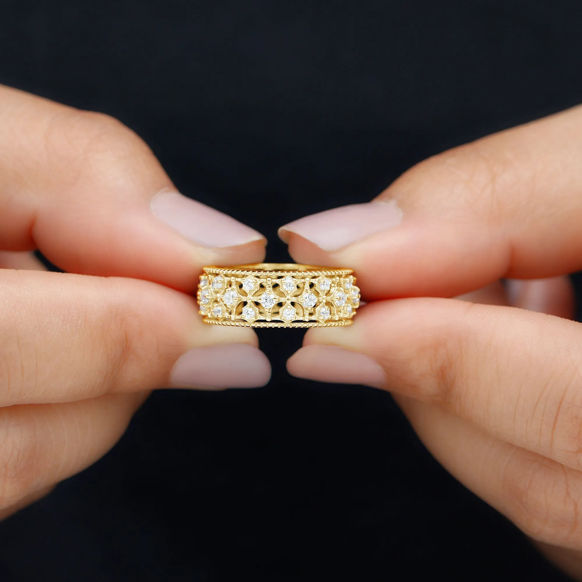 Designer Moissanite Wedding Band Ring