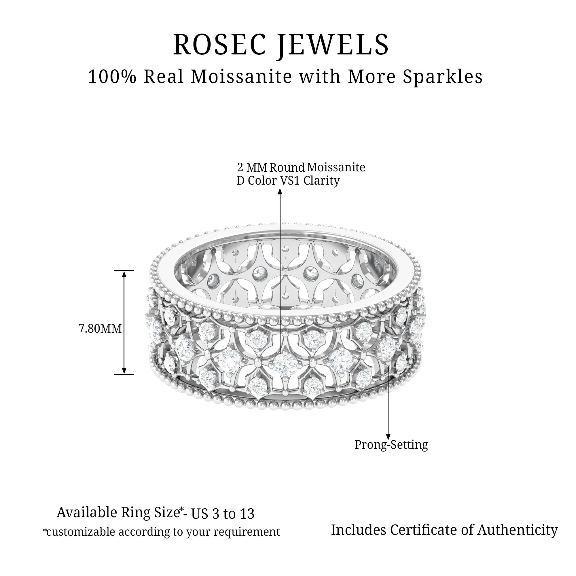 Designer Moissanite Wedding Band Ring