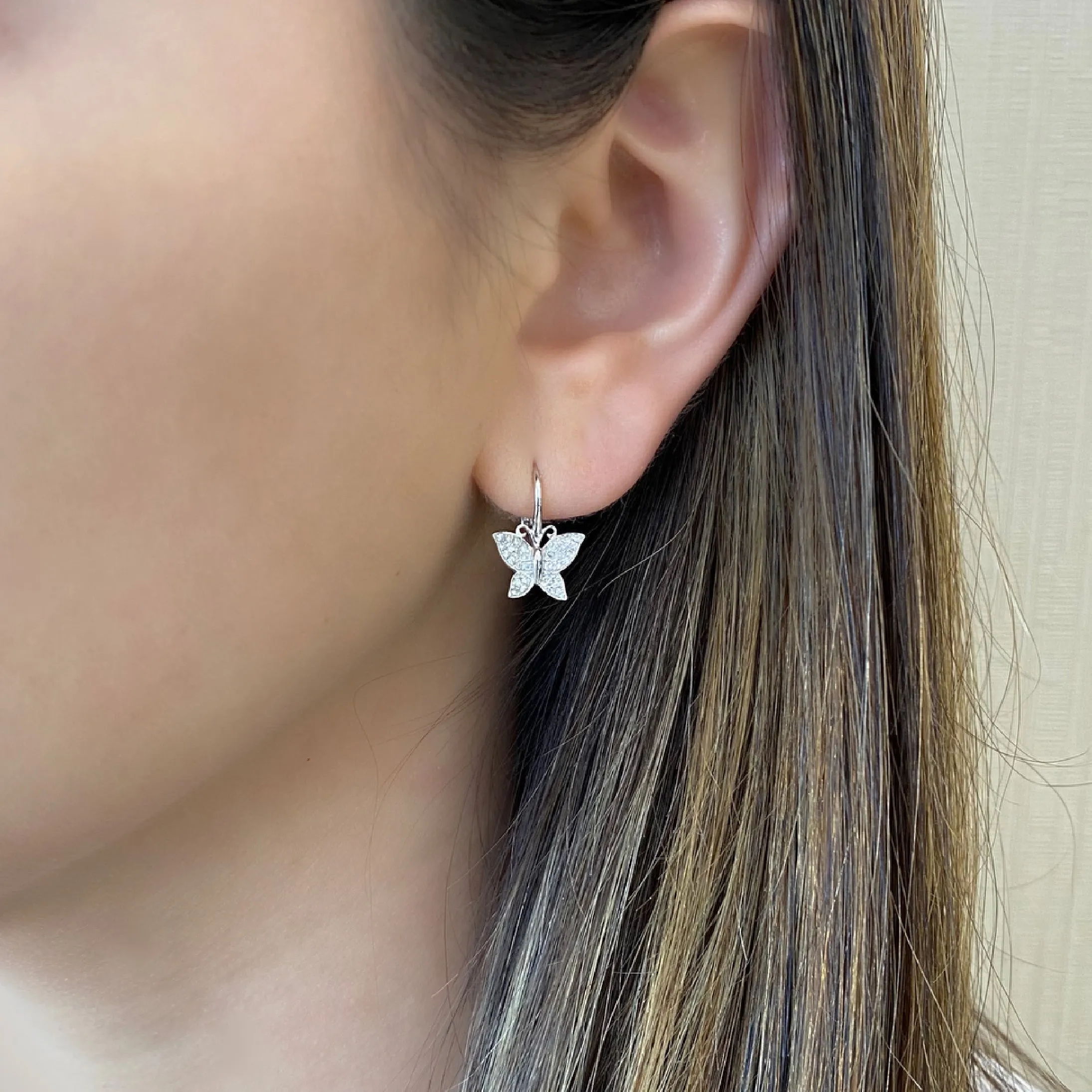 Diamond Butterfly Lever-Back Earrings