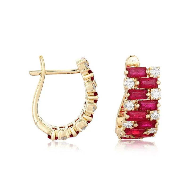 Diamond Ruby Gemstone Stud Earrings
