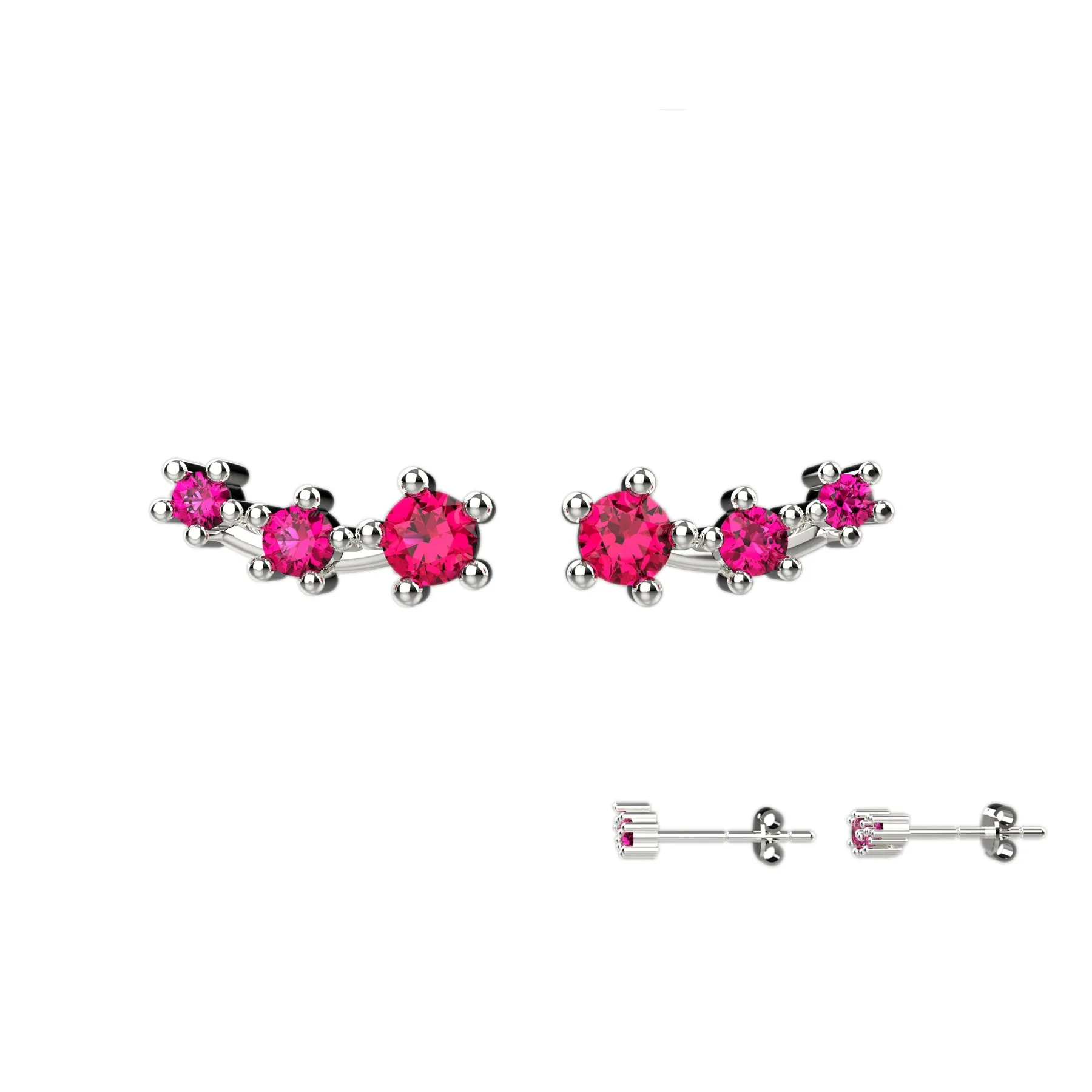 Ear Climber Studs In Ruby Gemstone