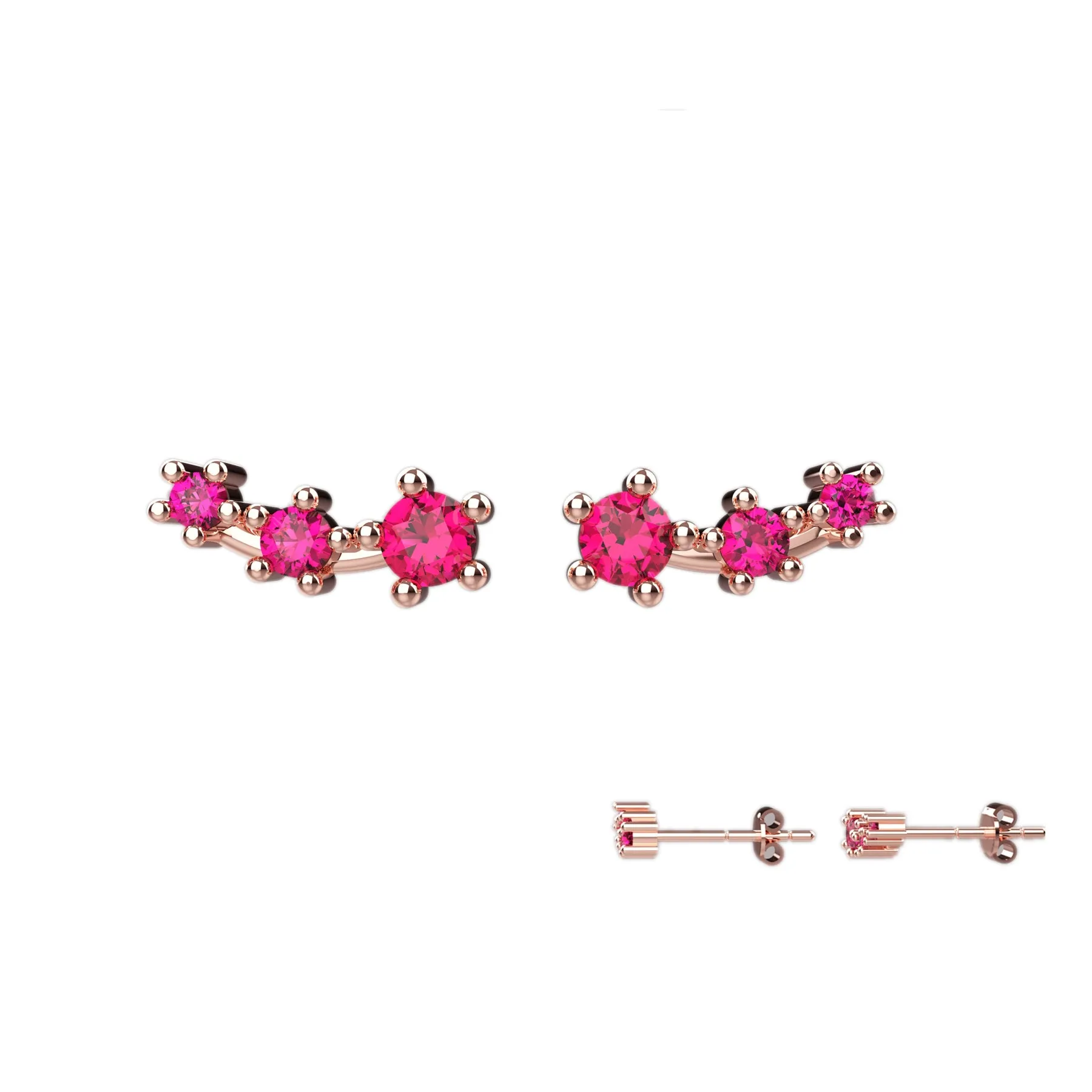 Ear Climber Studs In Ruby Gemstone