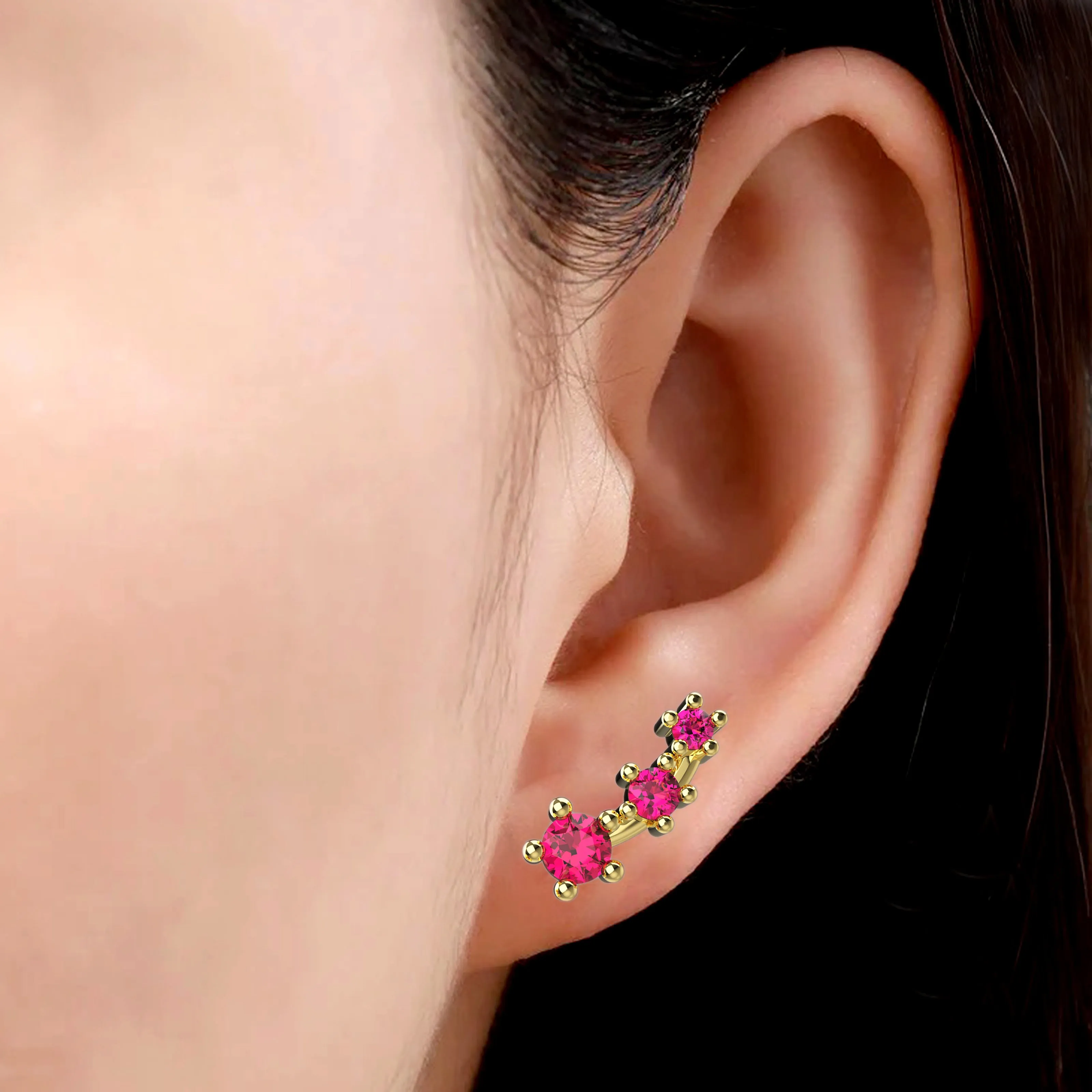 Ear Climber Studs In Ruby Gemstone