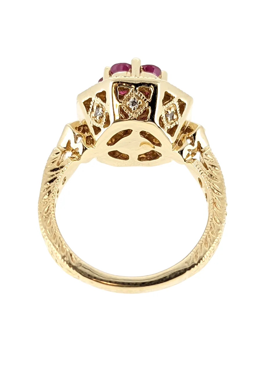 EFFY 14k Yellow Gold Diamond & Ruby Cocktail Ring Size 6.75