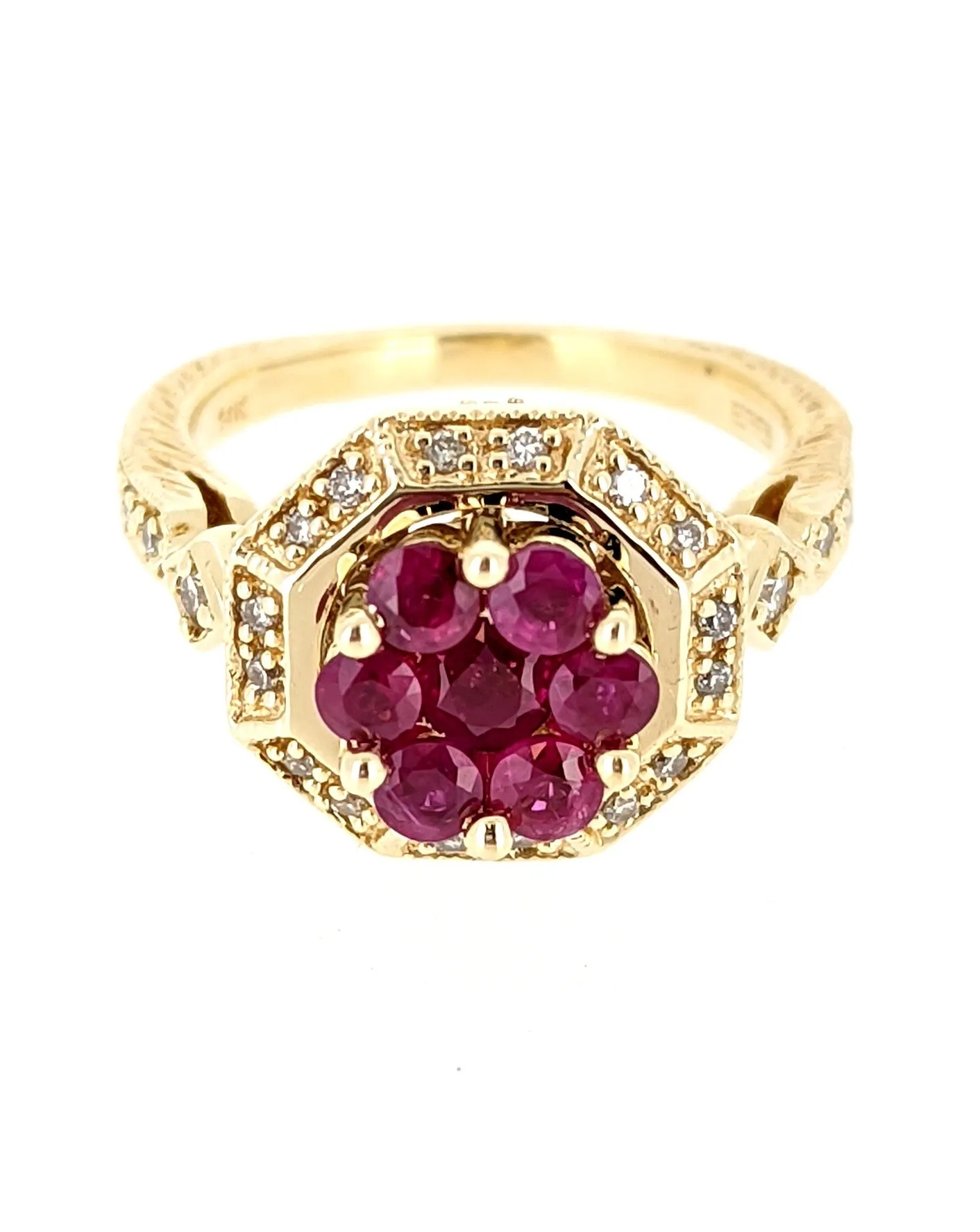 EFFY 14k Yellow Gold Diamond & Ruby Cocktail Ring Size 6.75