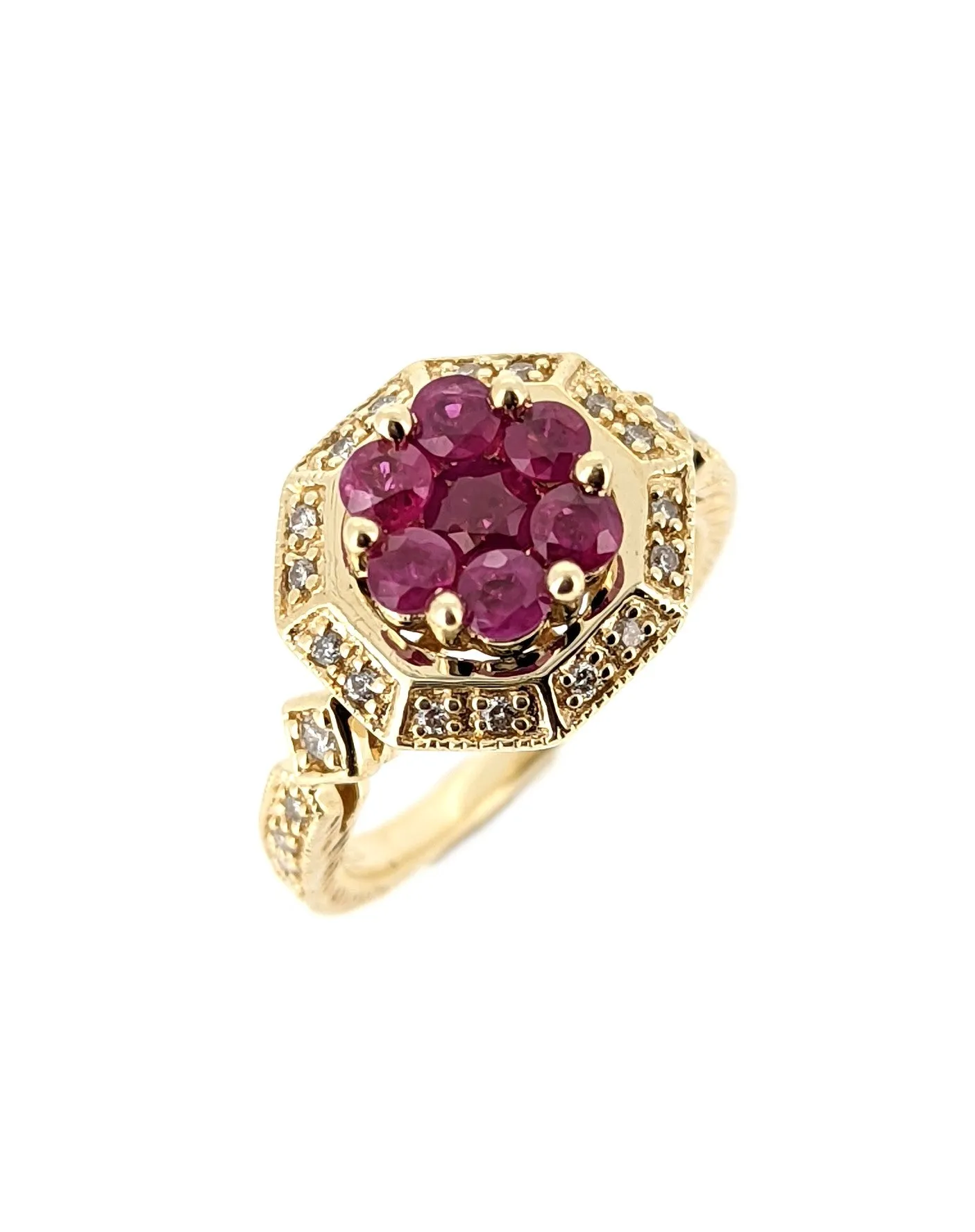 EFFY 14k Yellow Gold Diamond & Ruby Cocktail Ring Size 6.75