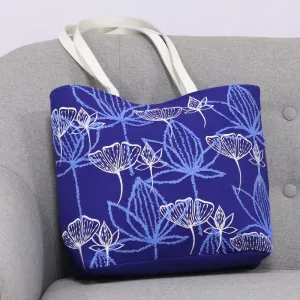 Embroidered Floral Cotton Tote in Lapis from India - Lapis Garden | NOVICA