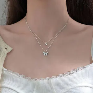Exquisite Double Layer Butterfly Pendant Necklace