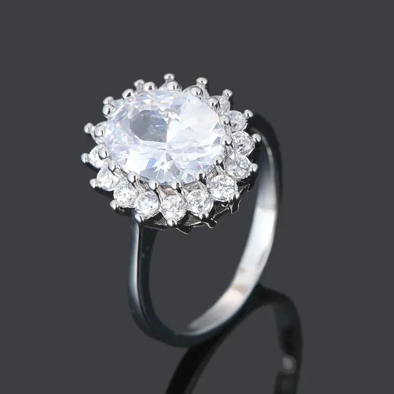 Exquisite Luxury Silver Color Inlaid Blue Zirconia Ring Bridal Engagement Reception Wedding Memorial Jewelry