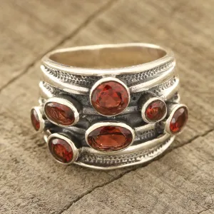 Faceted Garnet Cocktail Ring from India - Scarlet Passion | NOVICA