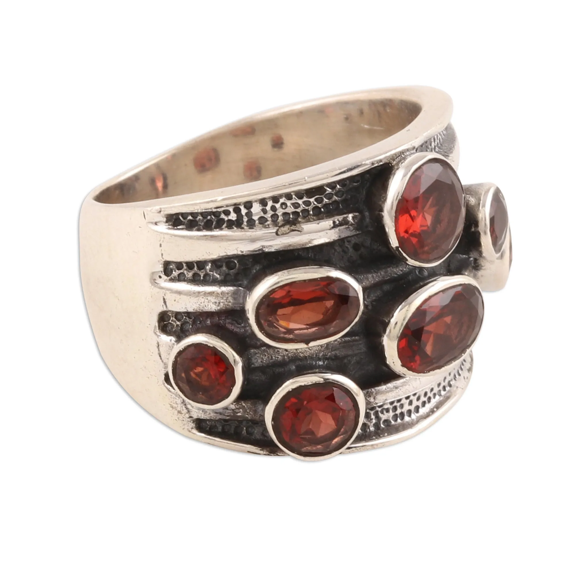 Faceted Garnet Cocktail Ring from India - Scarlet Passion | NOVICA
