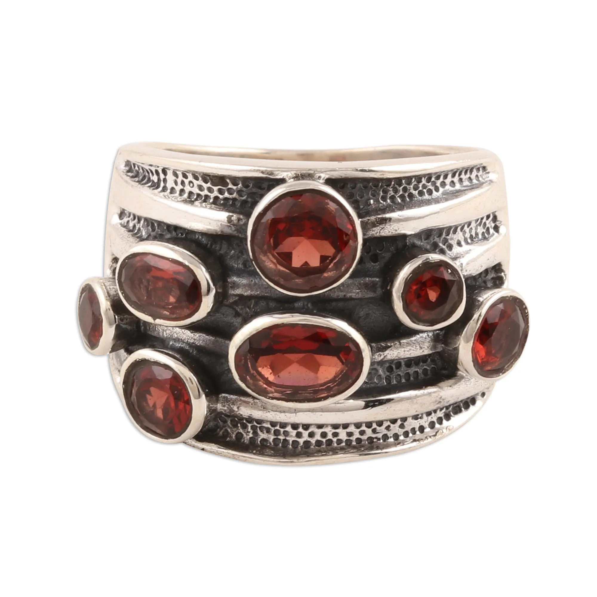 Faceted Garnet Cocktail Ring from India - Scarlet Passion | NOVICA