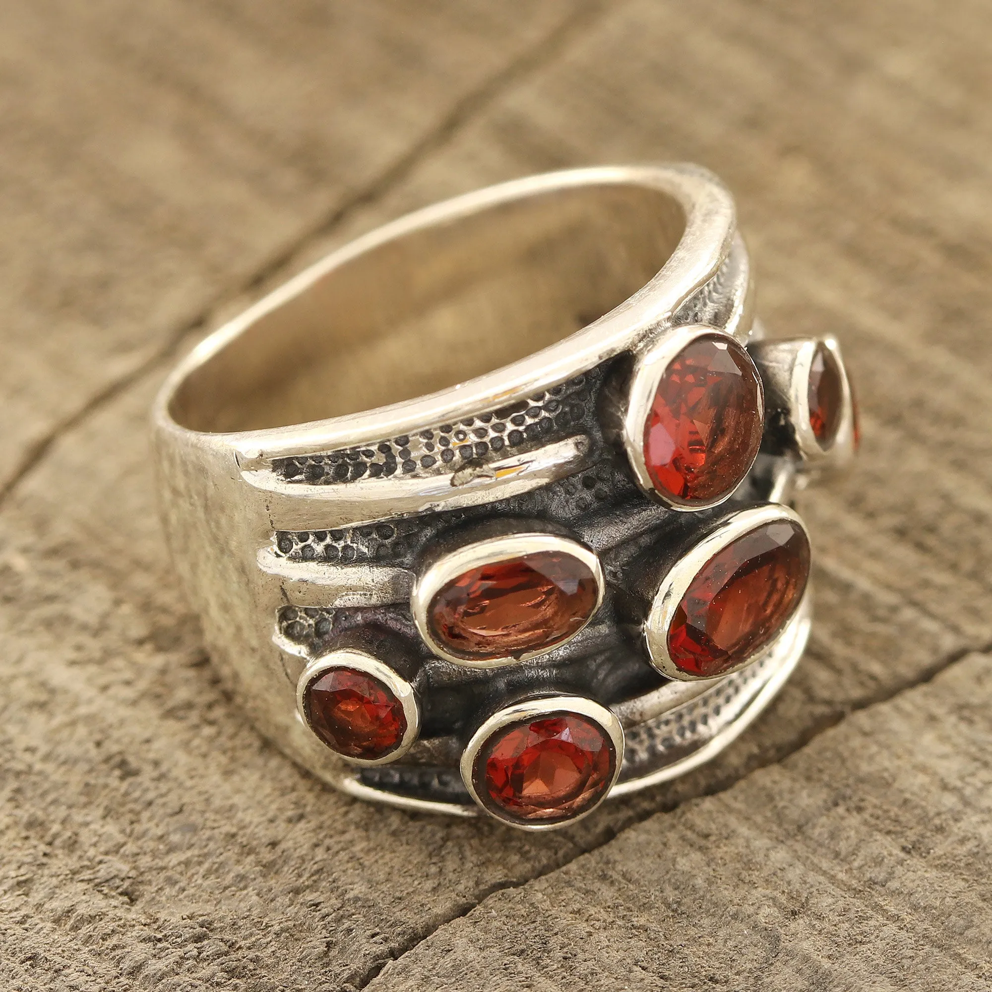 Faceted Garnet Cocktail Ring from India - Scarlet Passion | NOVICA