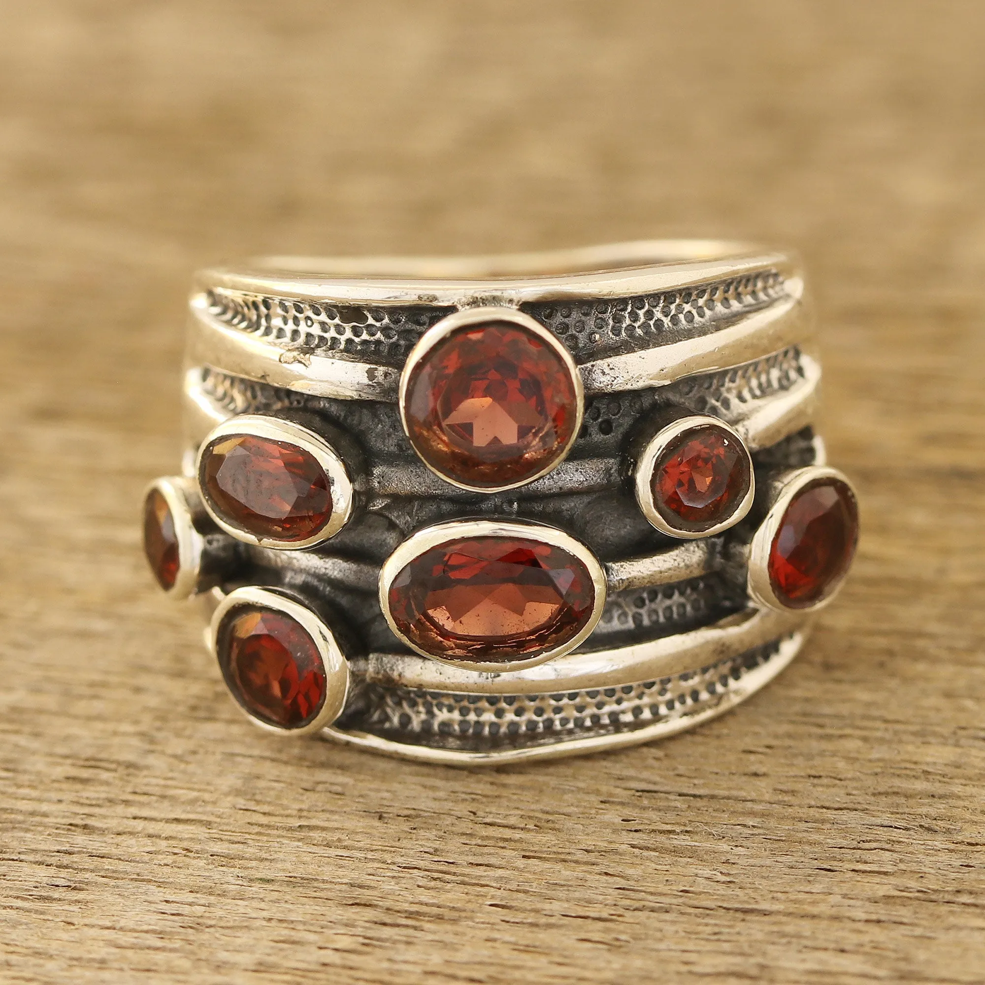 Faceted Garnet Cocktail Ring from India - Scarlet Passion | NOVICA