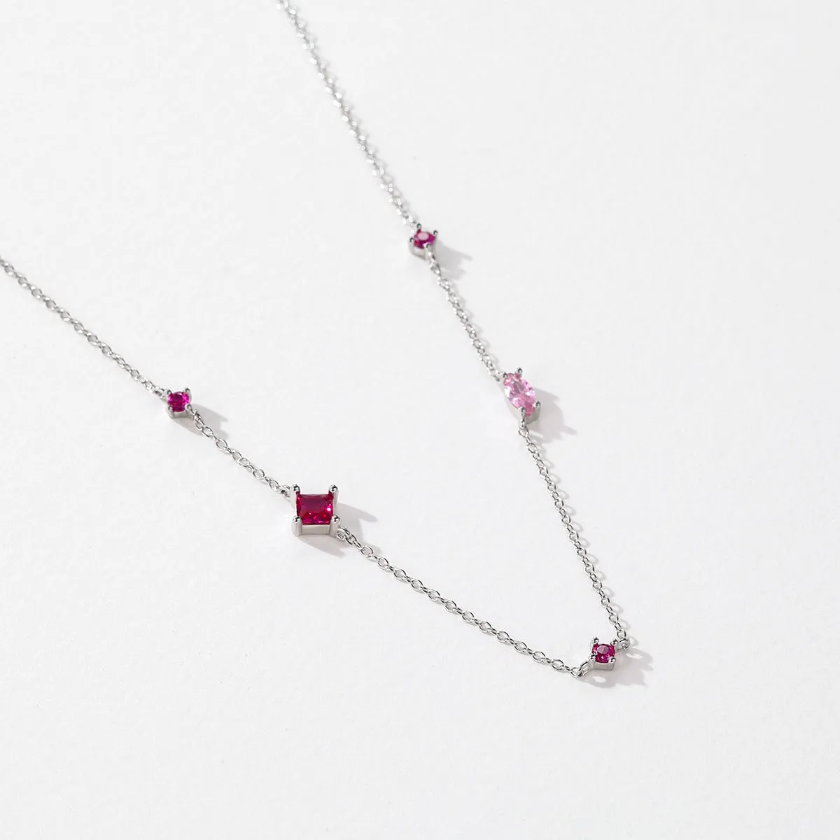 Fashionable Pigeon Blood Red Zircon Necklace for Women - Sterling Silver Variant