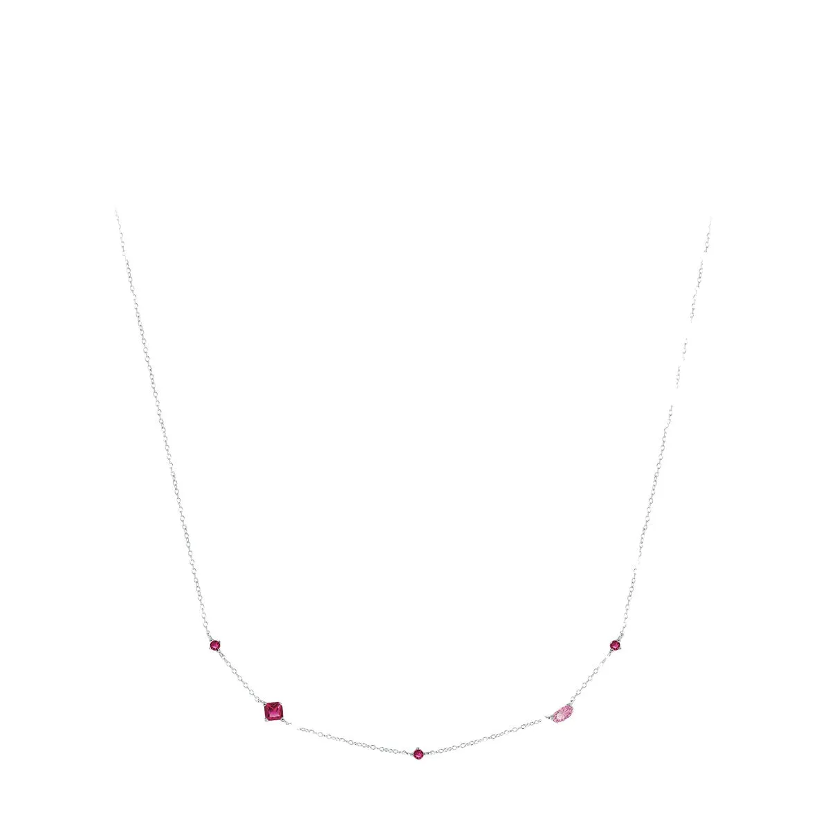 Fashionable Pigeon Blood Red Zircon Necklace for Women - Sterling Silver Variant