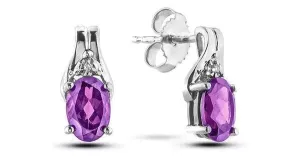 February Birthstone 0.02TW Diamond 10K White Gold Earrings - Amethyst