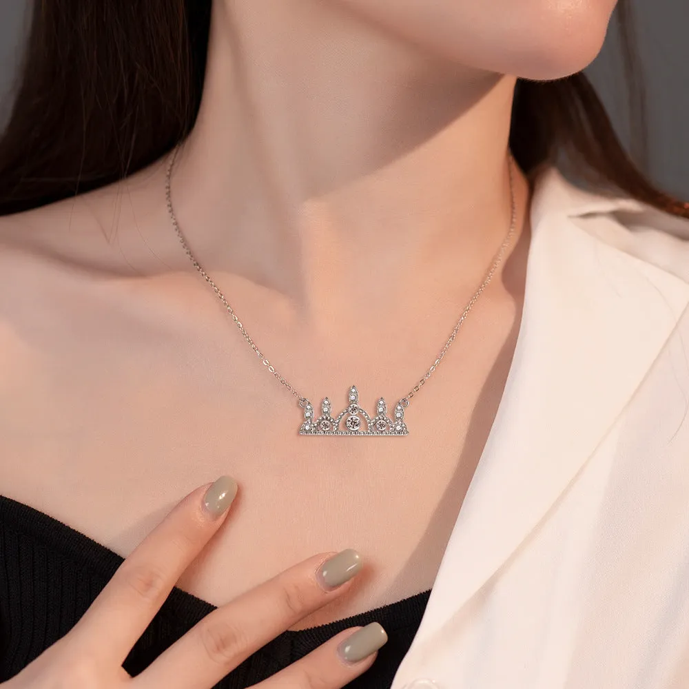 Full Zircon Crown Pendant Silver Necklace for Women