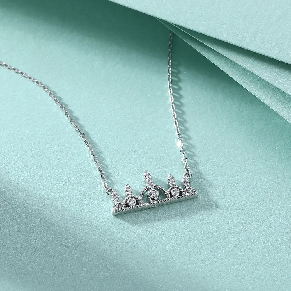 Full Zircon Crown Pendant Silver Necklace for Women