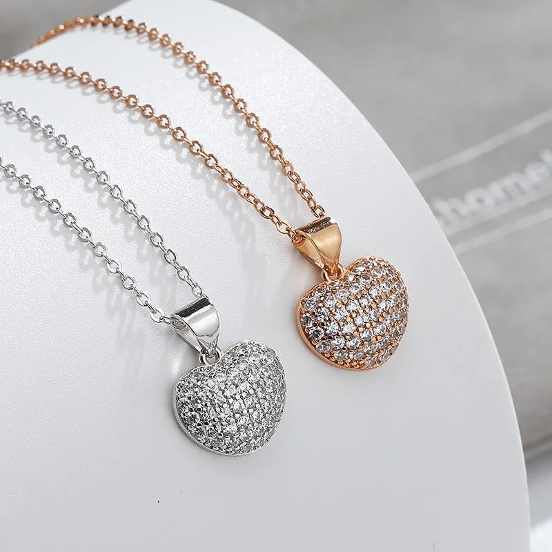 Full Zircon Heart Pendant Silver Necklace for Women