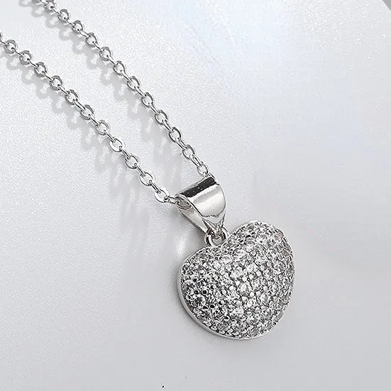 Full Zircon Heart Pendant Silver Necklace for Women