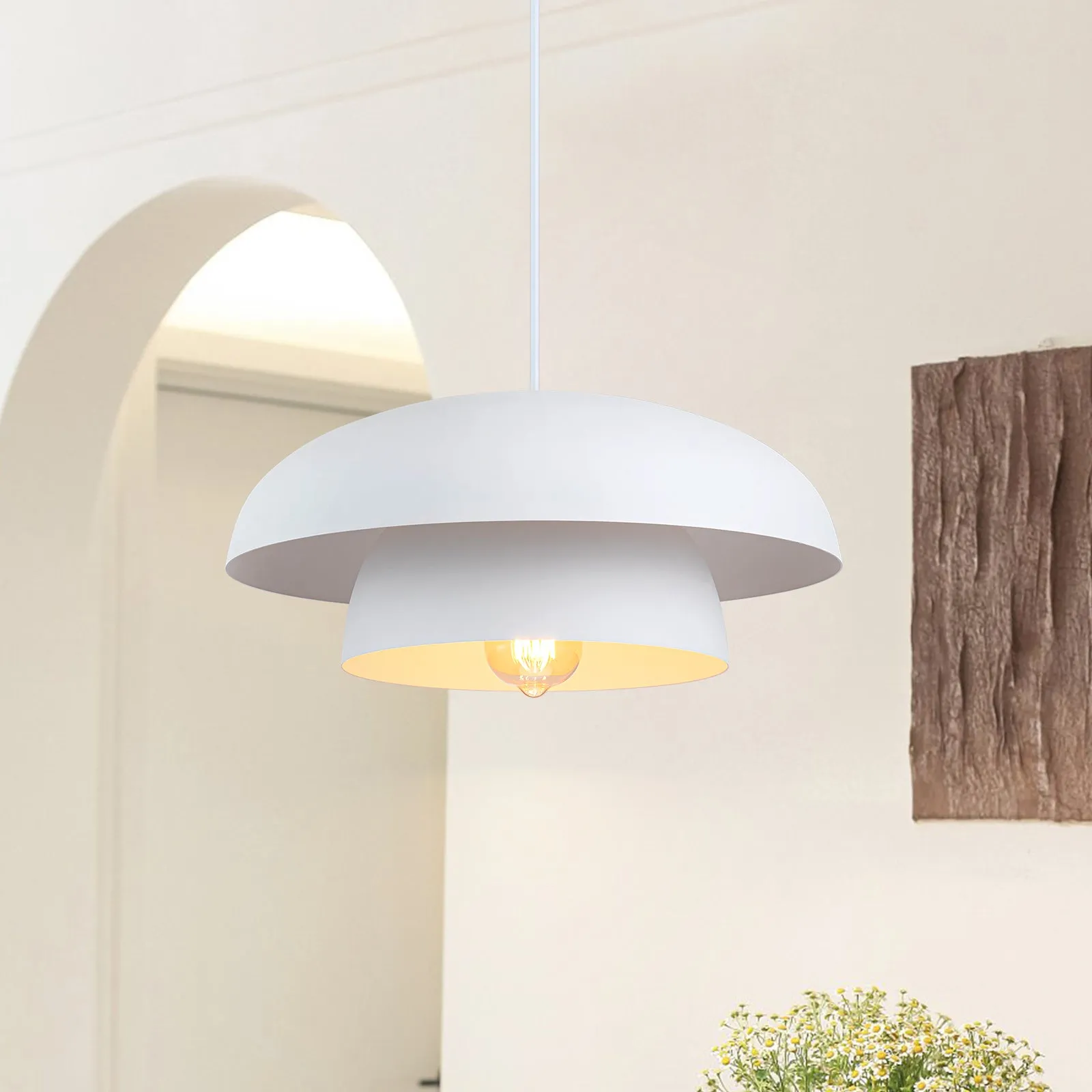 Glowlings 1-Light Modern 16"Wide 2-Tier Large Hanging Dome Pendant Light Kitchen Island Lighting