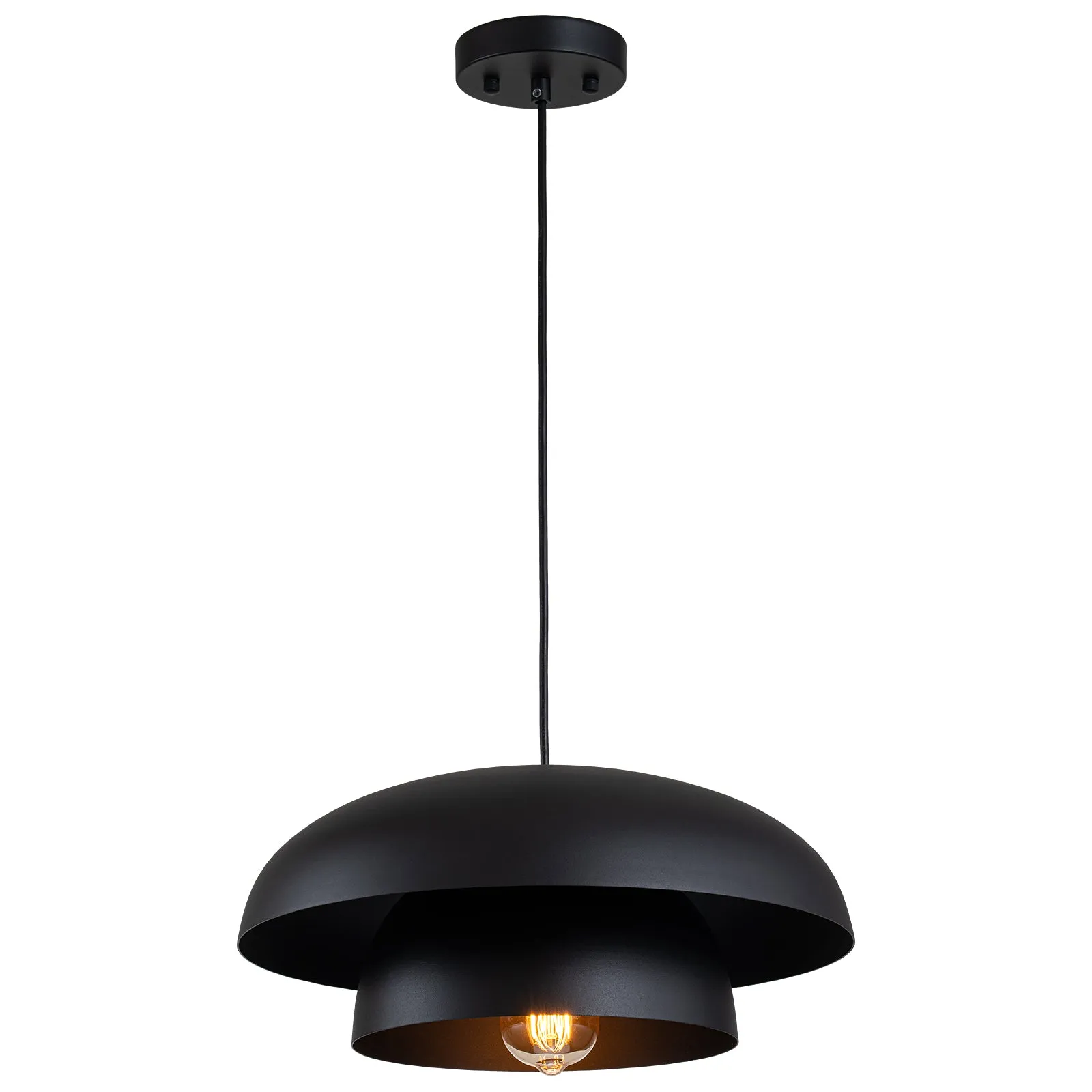 Glowlings 1-Light Modern 16"Wide 2-Tier Large Hanging Dome Pendant Light Kitchen Island Lighting