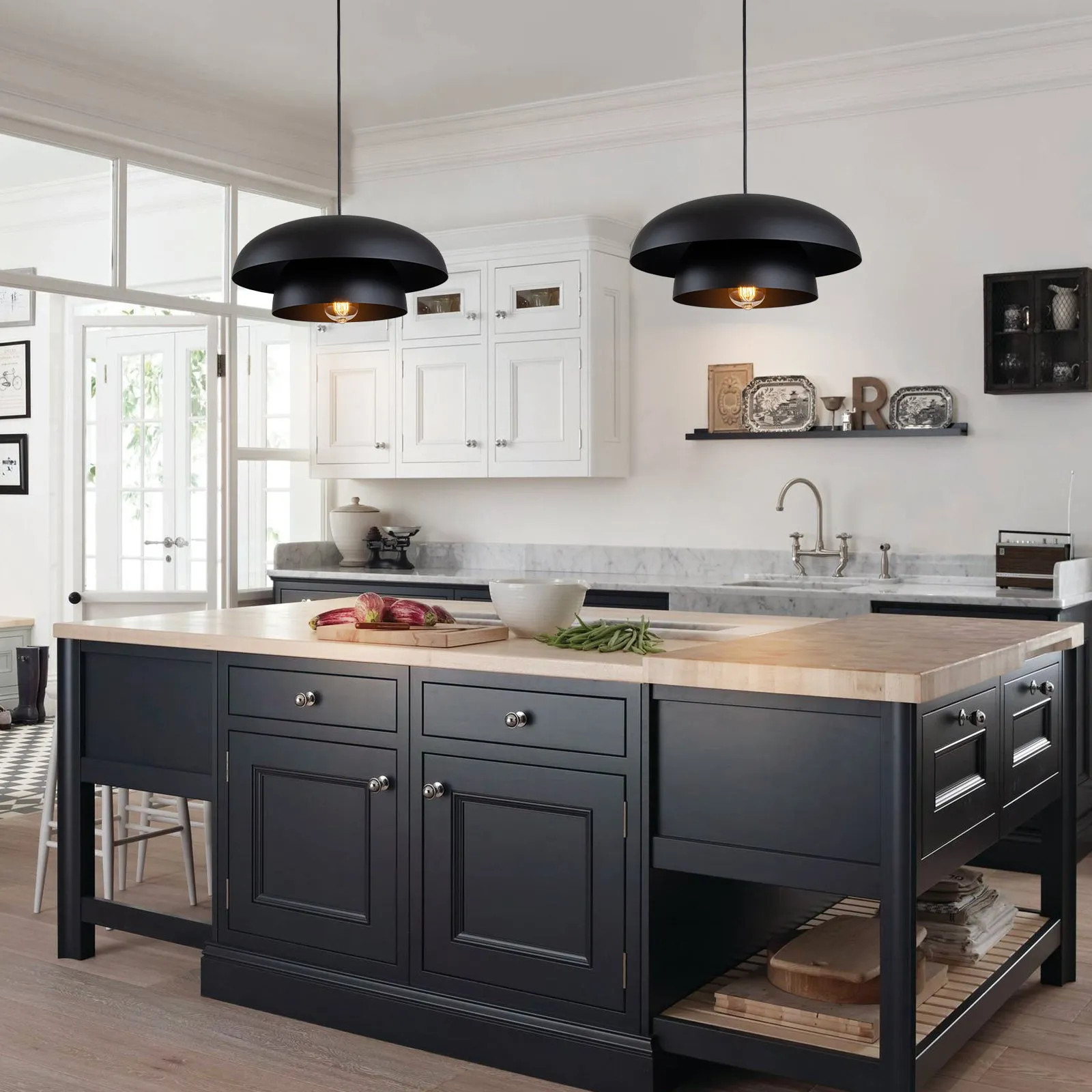 Glowlings 1-Light Modern 16"Wide 2-Tier Large Hanging Dome Pendant Light Kitchen Island Lighting